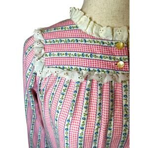 Vintage Accentuette Lanz Floral Flannel Lace Trim Nightgown Small Cottagecore